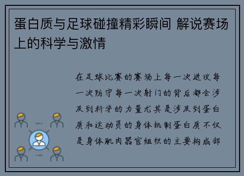 蛋白质与足球碰撞精彩瞬间 解说赛场上的科学与激情