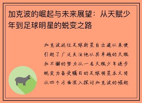 加克波的崛起与未来展望：从天赋少年到足球明星的蜕变之路