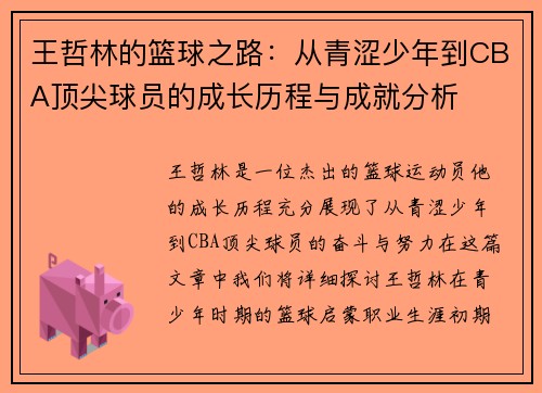 王哲林的篮球之路：从青涩少年到CBA顶尖球员的成长历程与成就分析