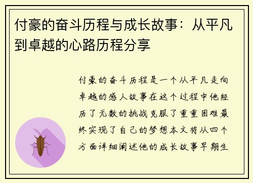 付豪的奋斗历程与成长故事：从平凡到卓越的心路历程分享